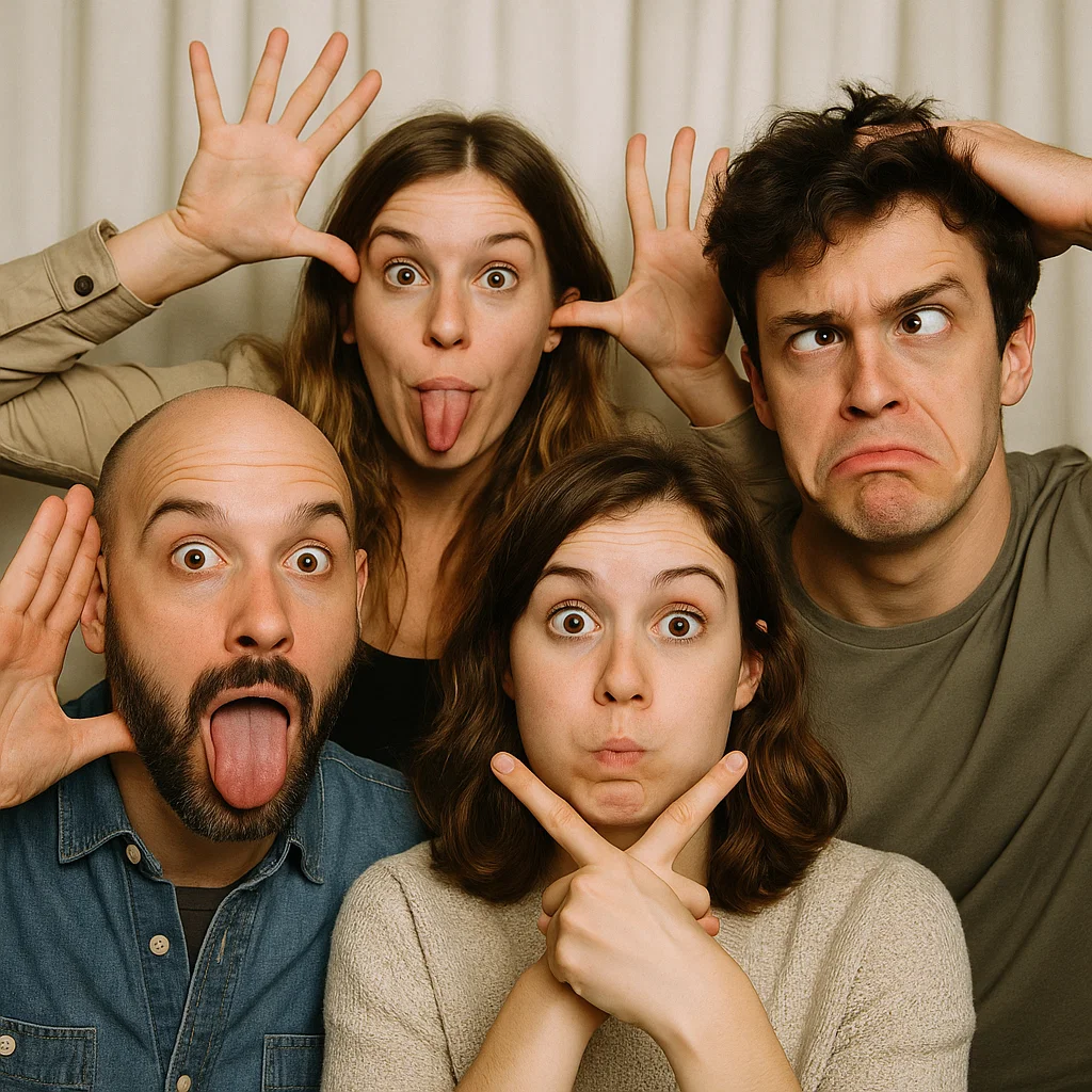 Guests strike heart hands in trade show photo booth rental by Party Pros East Coast