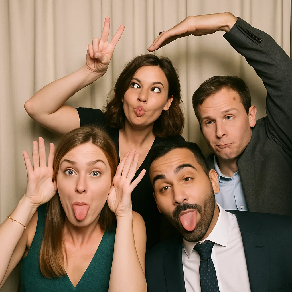 Guests strike tongues out in vineyard photo booth rental by Party Pros East Coast