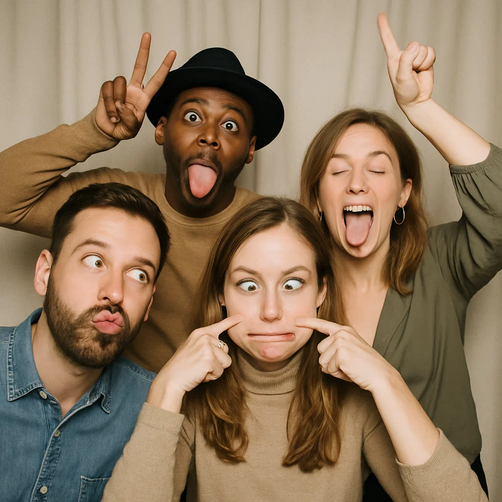 Guests strike jumping mid-air in carnival photo booth rental by Party Pros East Coast