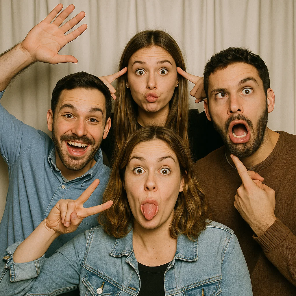 Guests strike dab moves in anniversary photo booth rental by Party Pros East Coast