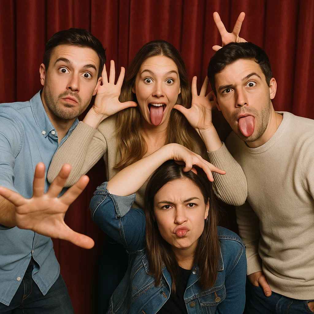Guests strike silly props in graduation photo booth rental by Party Pros East Coast
