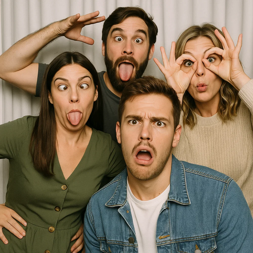 Guests strike dab moves in floral photo booth rental by Party Pros East Coast