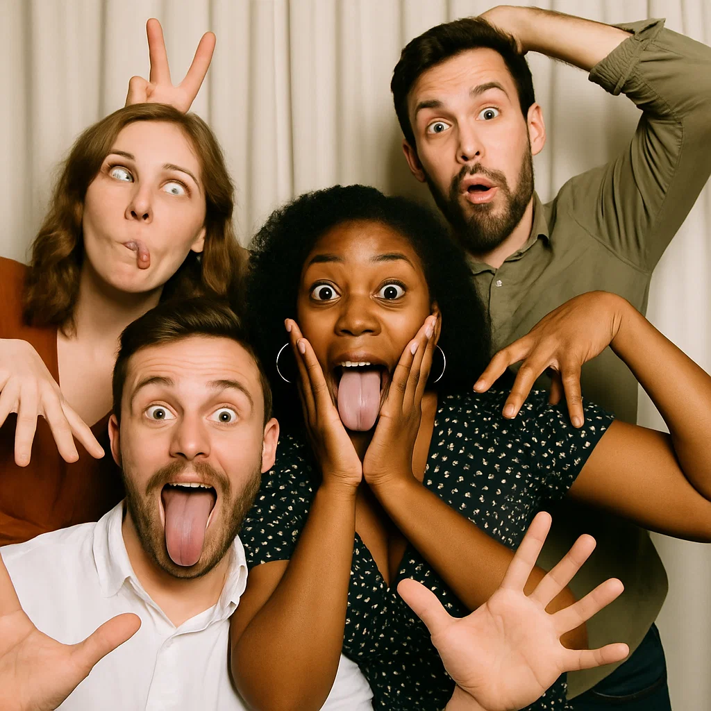 Guests strike tongues out in casino night photo booth rental by Party Pros East Coast