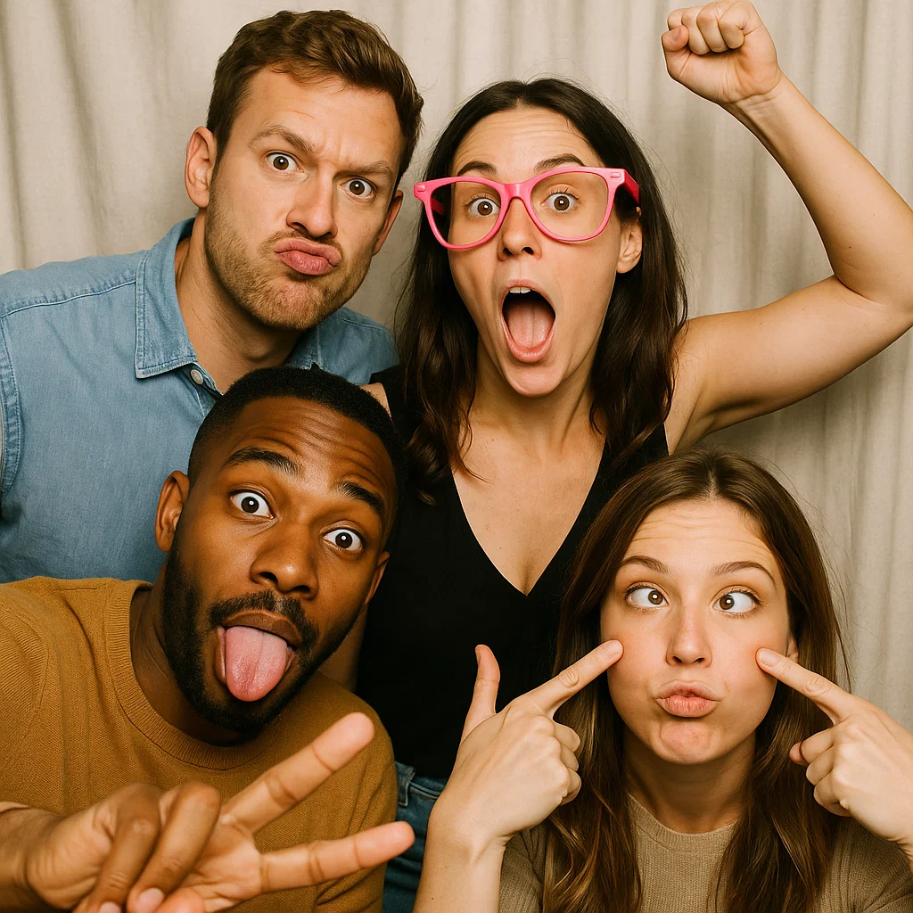 Guests strike dab moves in reunion photo booth rental by Party Pros East Coast