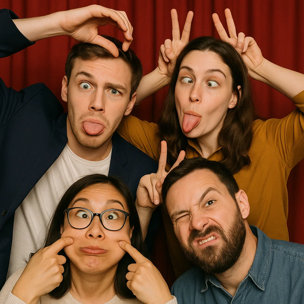 Guests strike oversized hats in winter wonderland photo booth rental by Party Pros East Coast