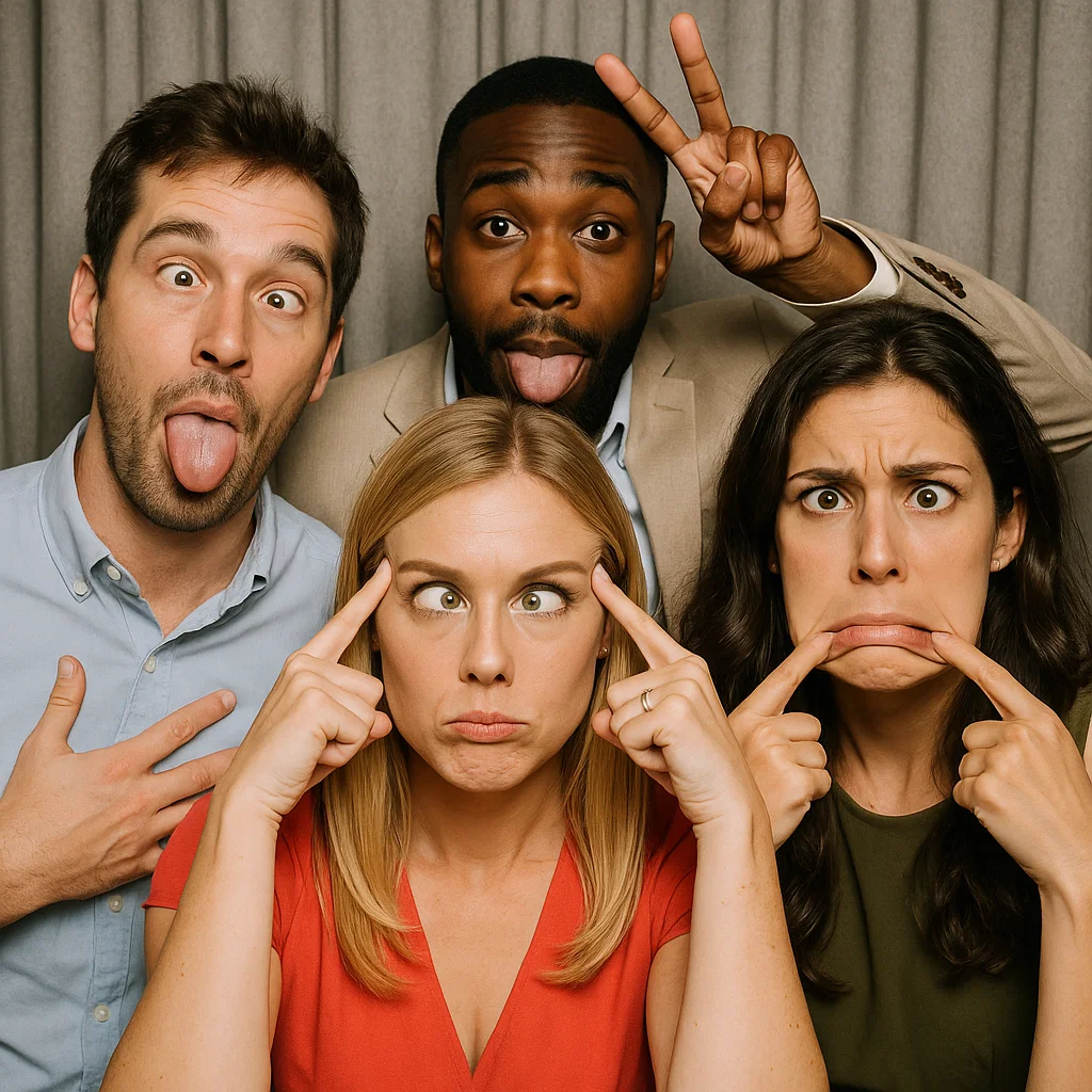 Guests strike dab moves in retro photo booth rental by Party Pros East Coast