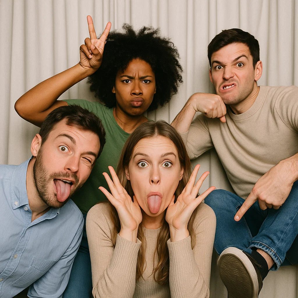 Guests strike giant sunglasses in garden photo booth rental by Party Pros East Coast