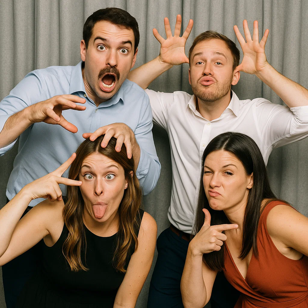 Guests strike jumping mid-air in prom night photo booth rental by Party Pros East Coast