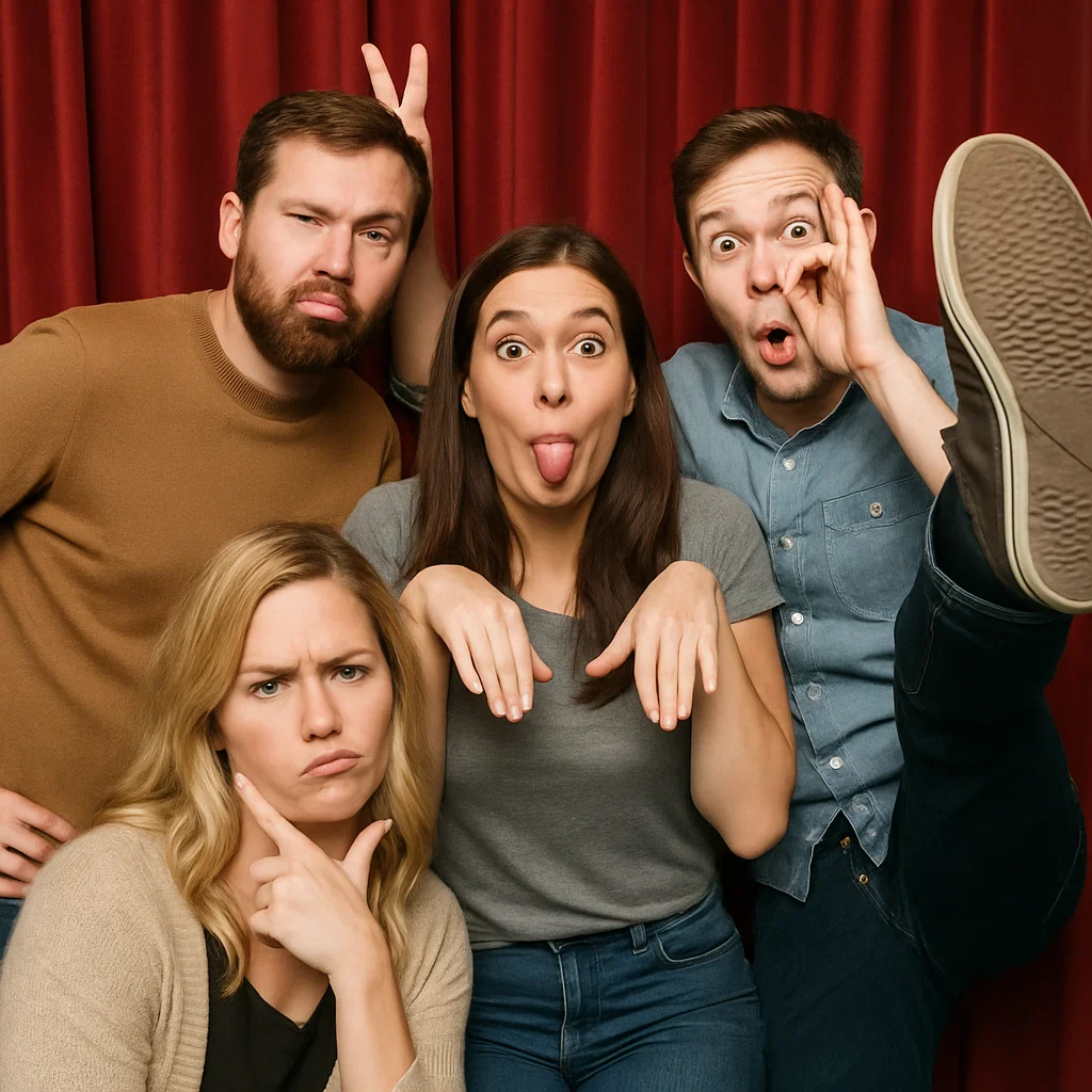 Guests strike confetti toss in vintage photo booth rental by Party Pros East Coast