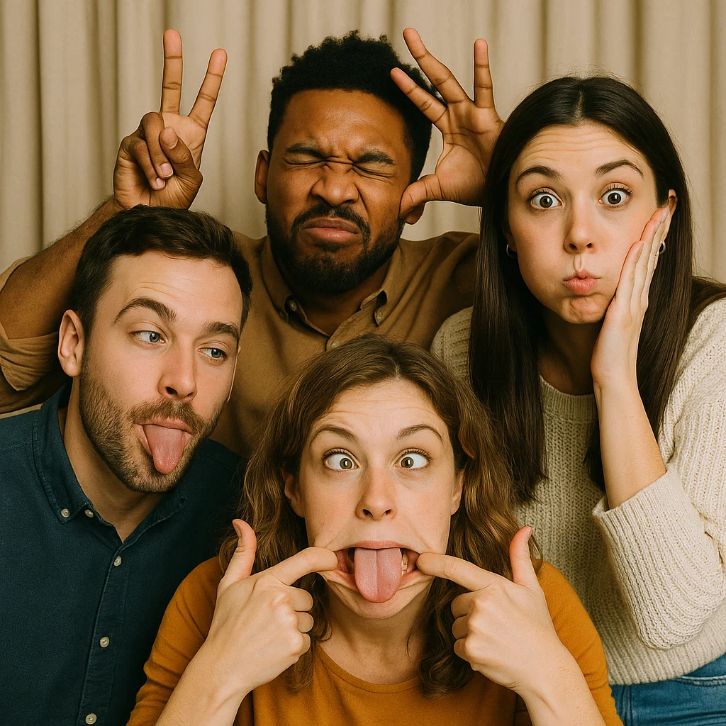 Guests strike feather boas in carnival photo booth rental by Party Pros East Coast