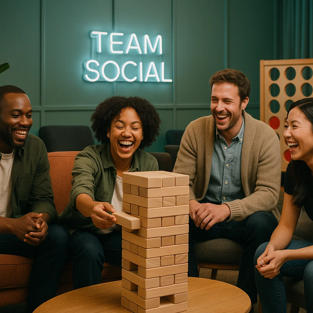 Giant lawn games like Jenga and Connect Four at a corporate party