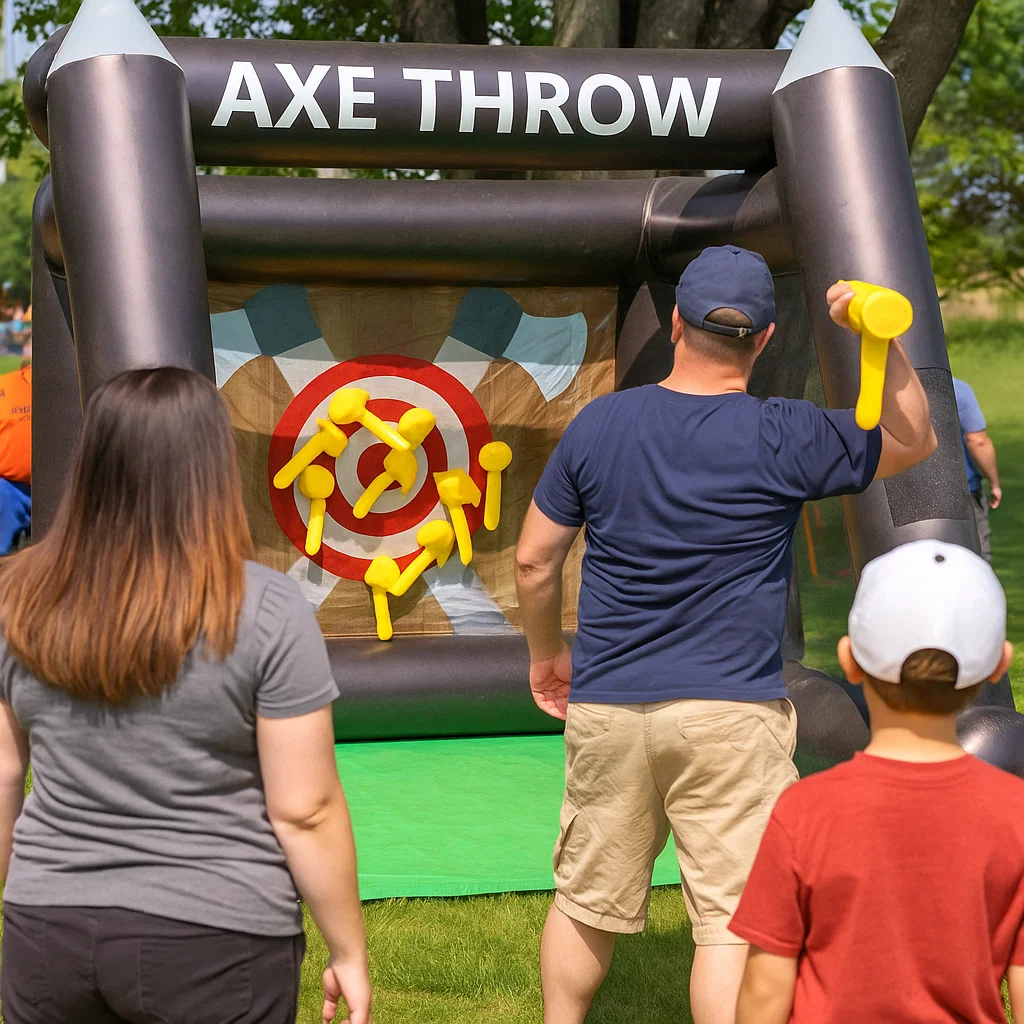 with soft foam axes; fun and safe for all ages.