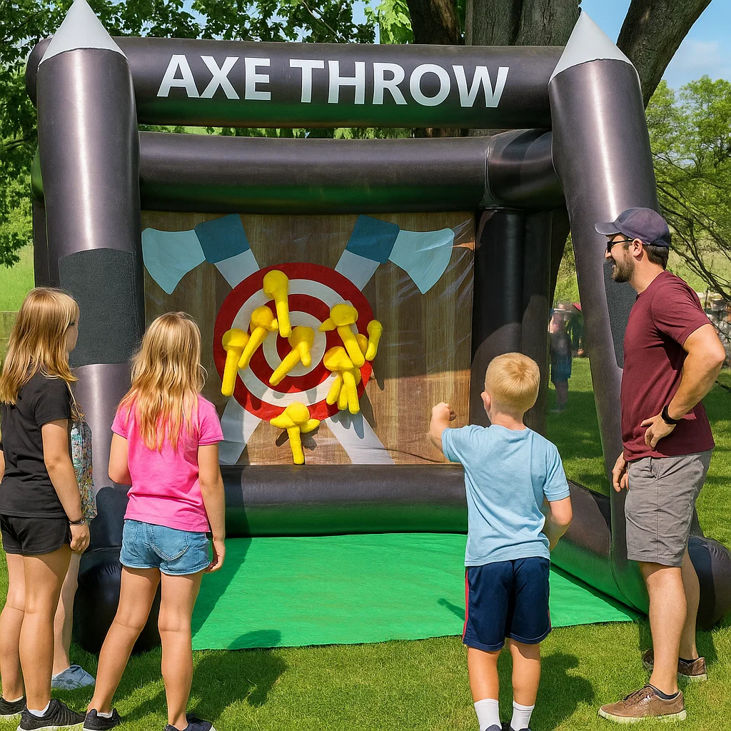 Portable inflatable axe throwing rental for corporate events