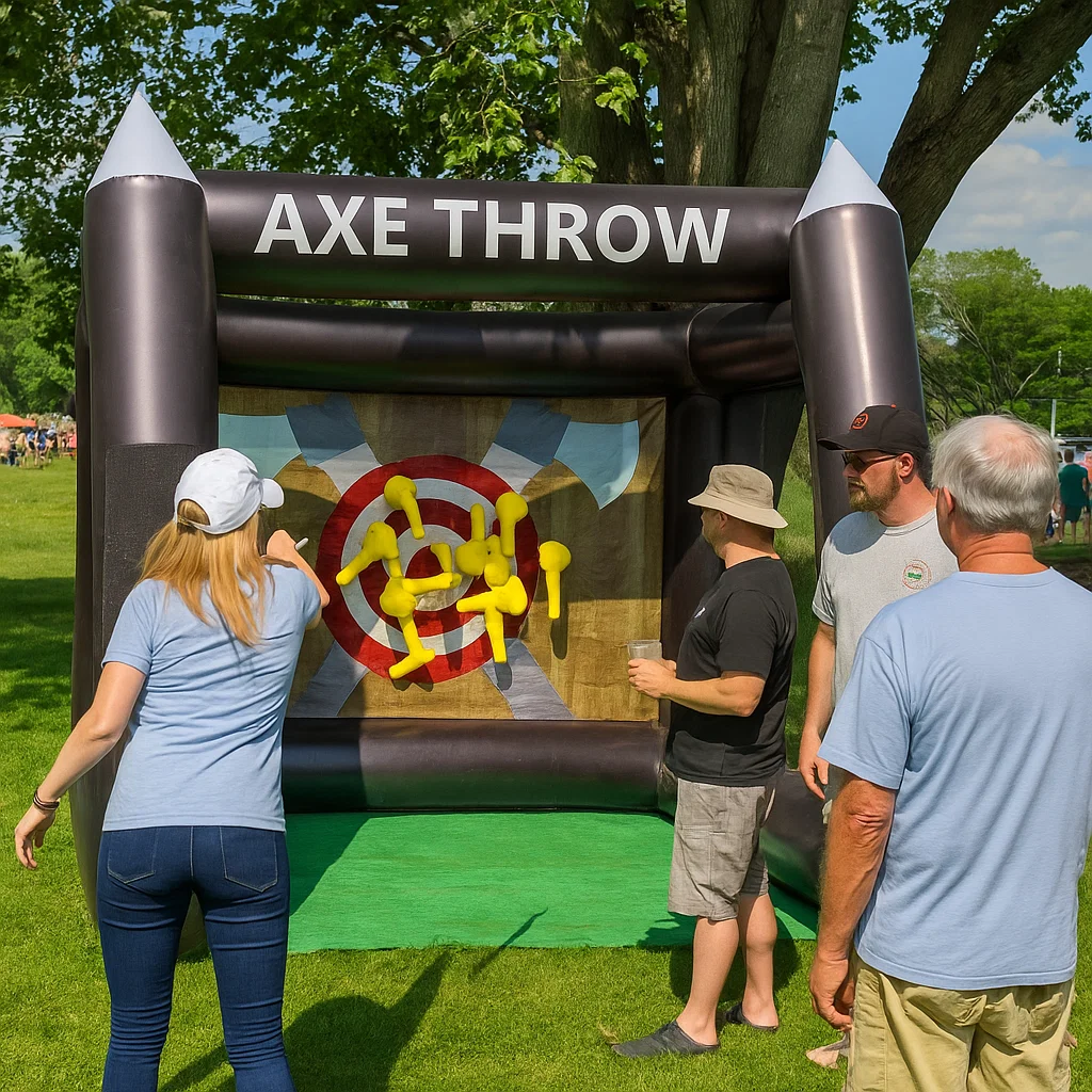Mobile inflatable axe throwing rental for school carnivals