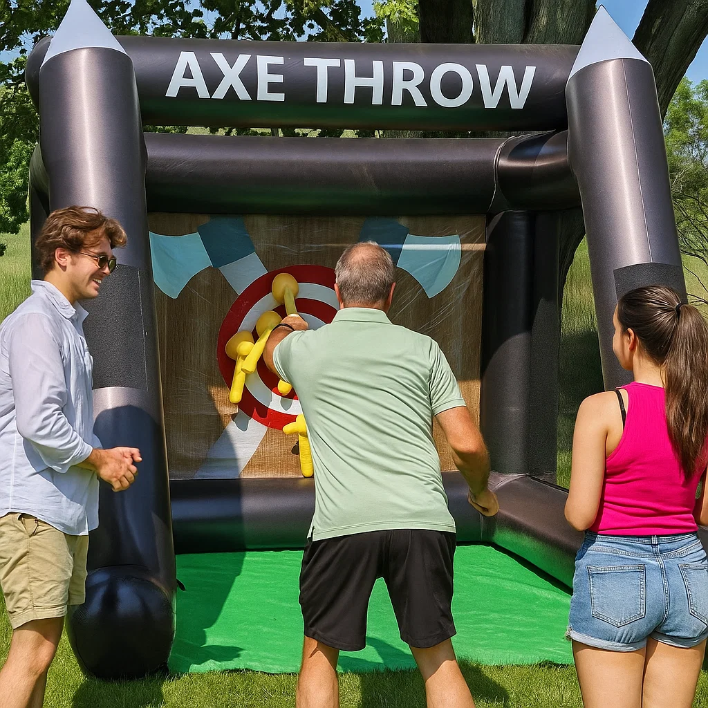Inflatable axe throwing attraction rental for school carnivals
