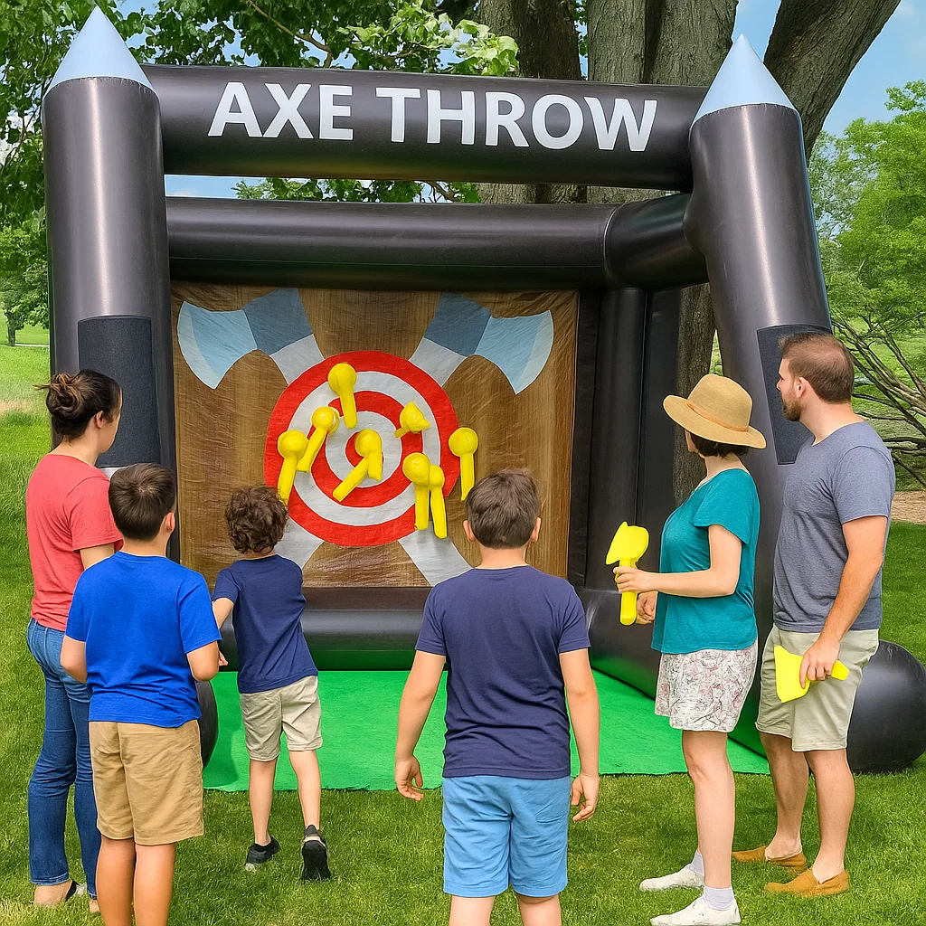 Mobile inflatable axe throwing rental for fundraisers