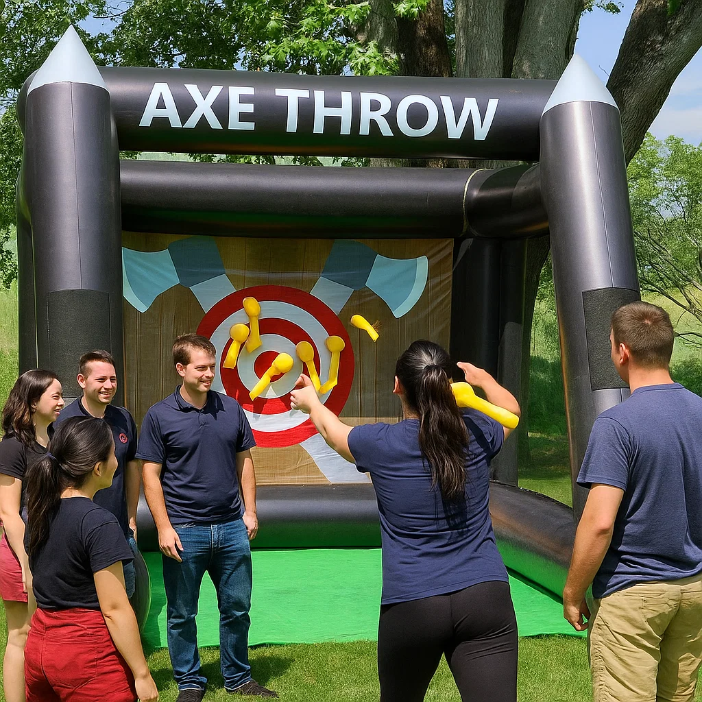 Inflatable axe throwing game rental for family fun days