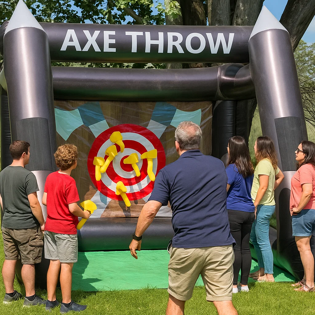 Inflatable axe throwing event rental for school carnivals