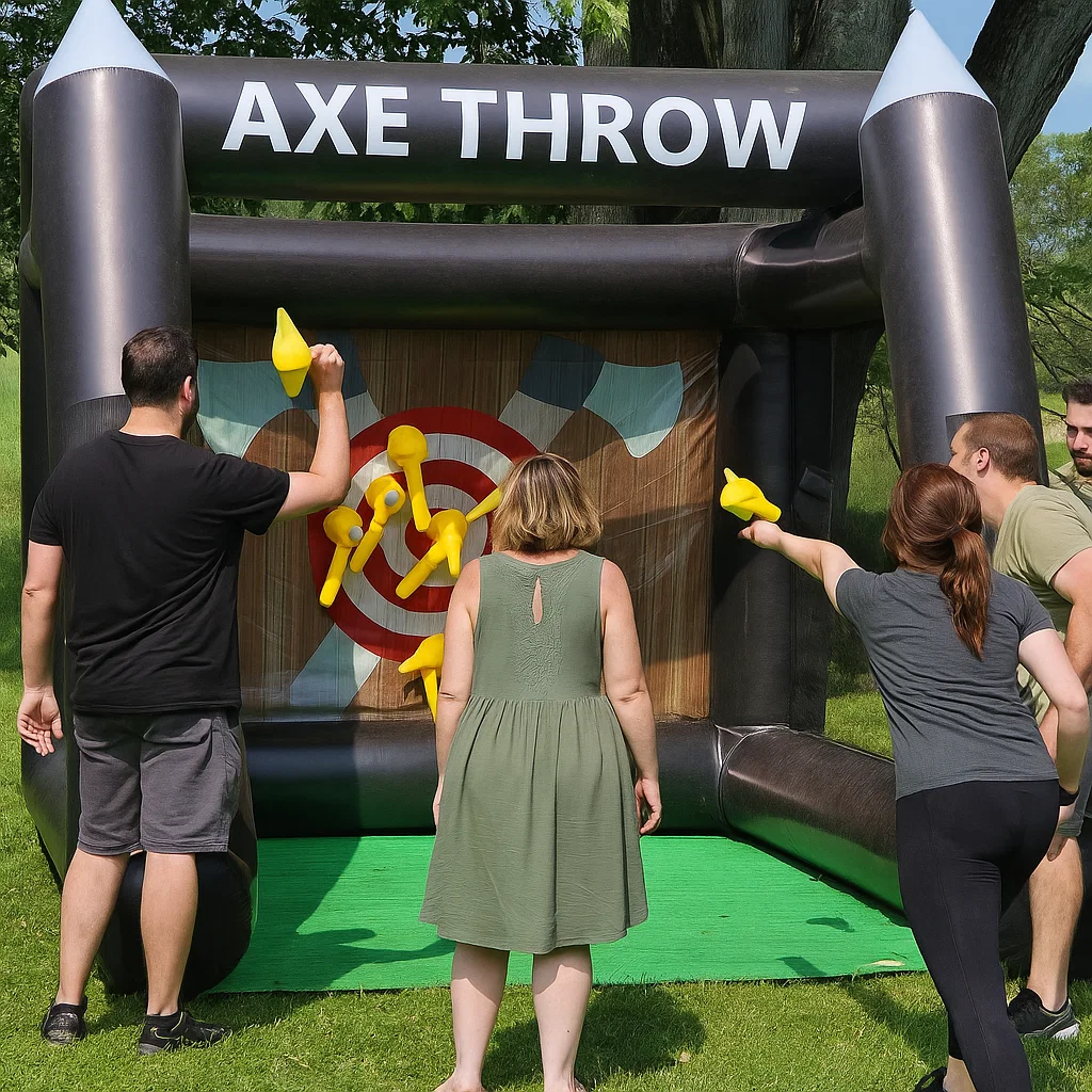 Mobile inflatable axe throwing rental for birthday parties
