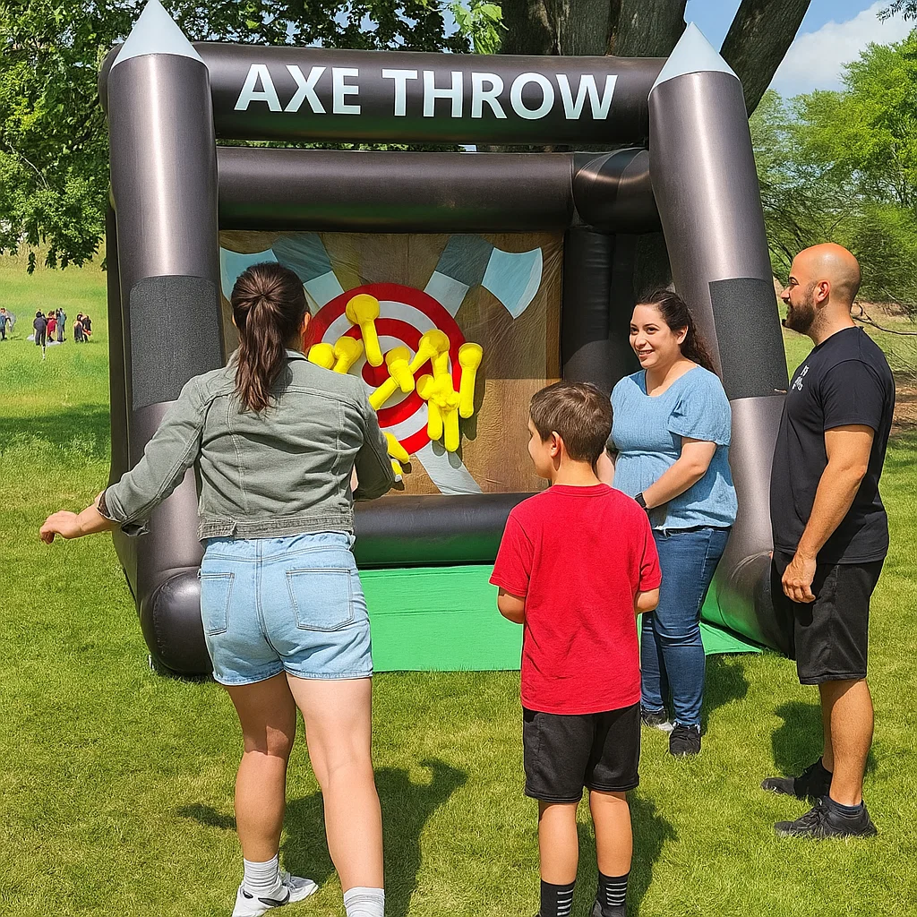 Portable inflatable axe throwing rental for school carnivals