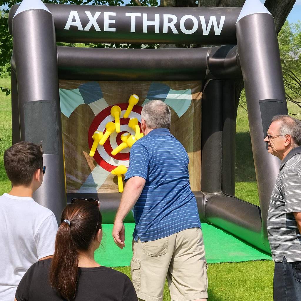 Mobile inflatable axe throwing rental for college events
