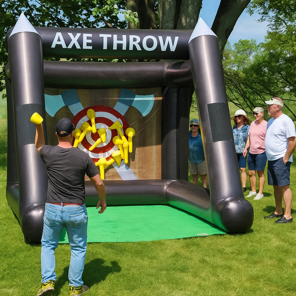 with soft foam axes; high-throughput party activity.