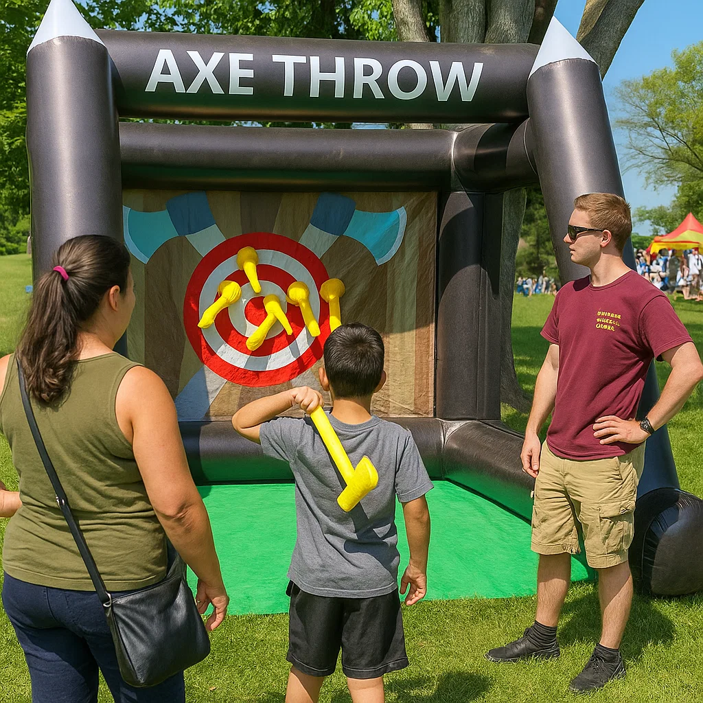 Portable inflatable axe throwing rental for parties and events