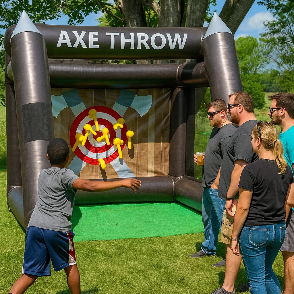 Inflatable axe throwing attraction rental for college events