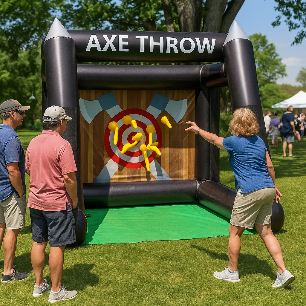 Portable inflatable axe throwing rental for birthday parties