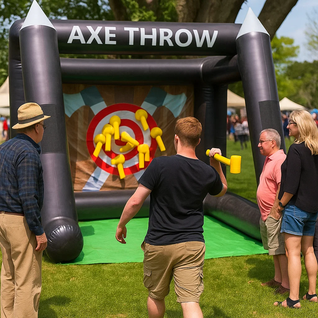 Portable inflatable axe throwing rental for college events