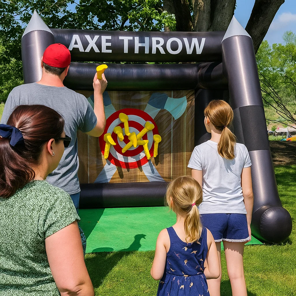 with soft foam axes; fun and safe for all ages.