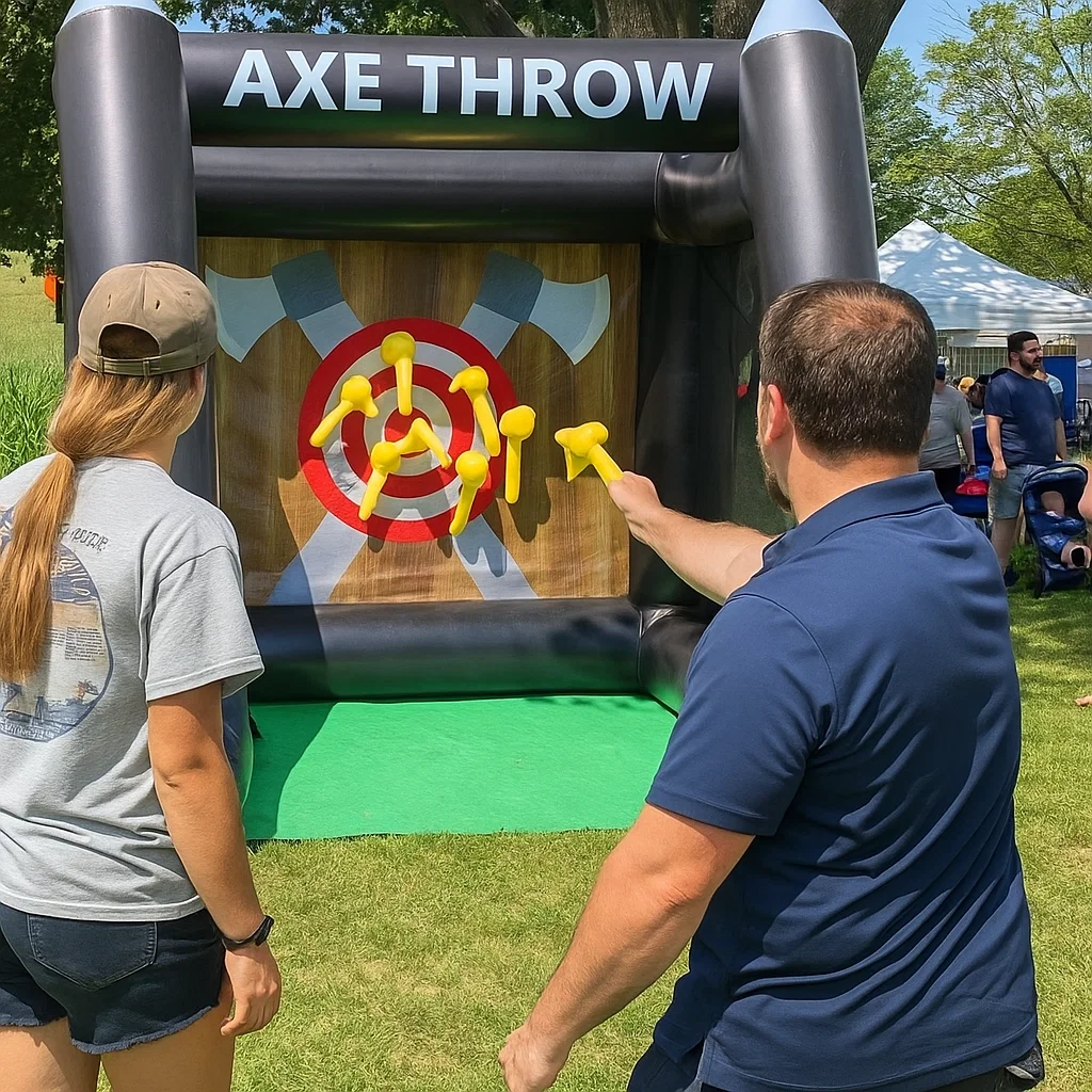 Inflatable axe throwing event rental for summer camps