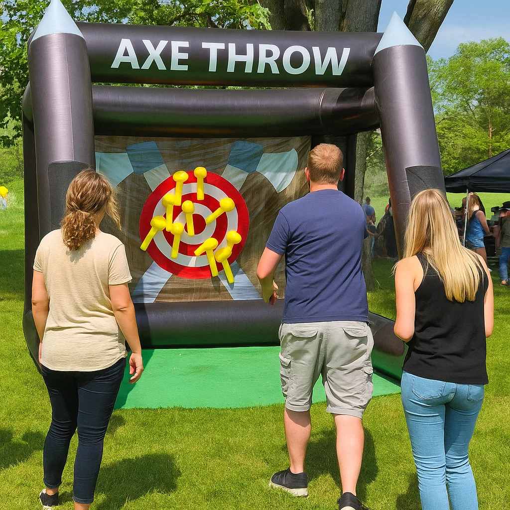 Portable inflatable axe throwing rental for corporate events
