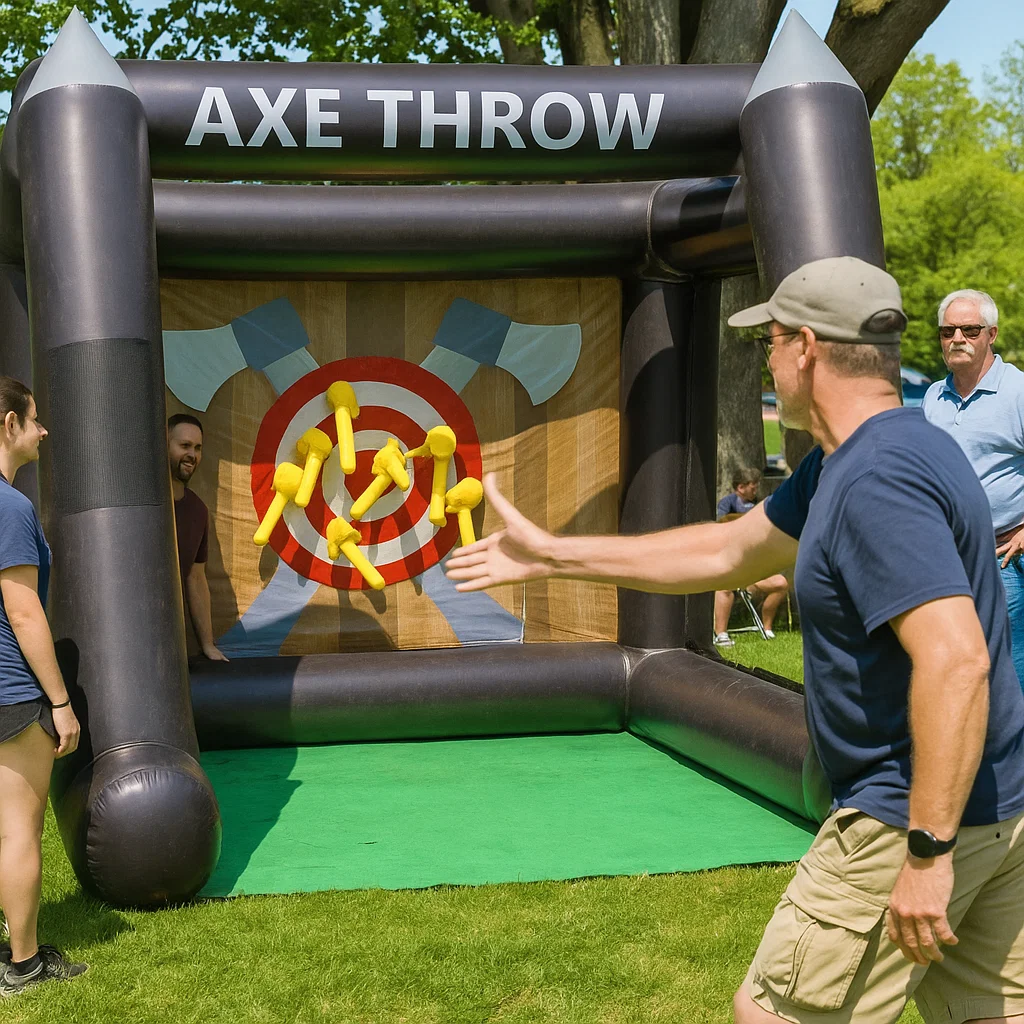 Mobile inflatable axe throwing rental for town fairs