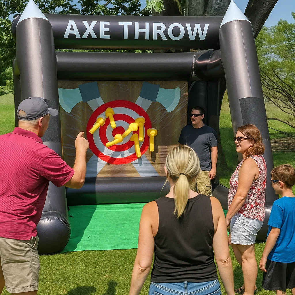 with two throwing lanes; crowd-pleasing interactive game.