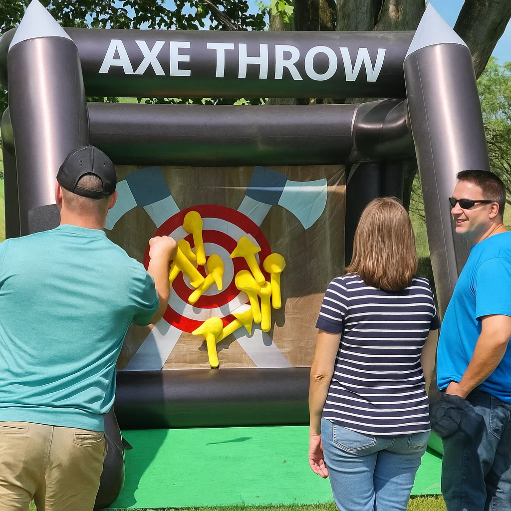 Inflatable axe throwing game rental for family fun days