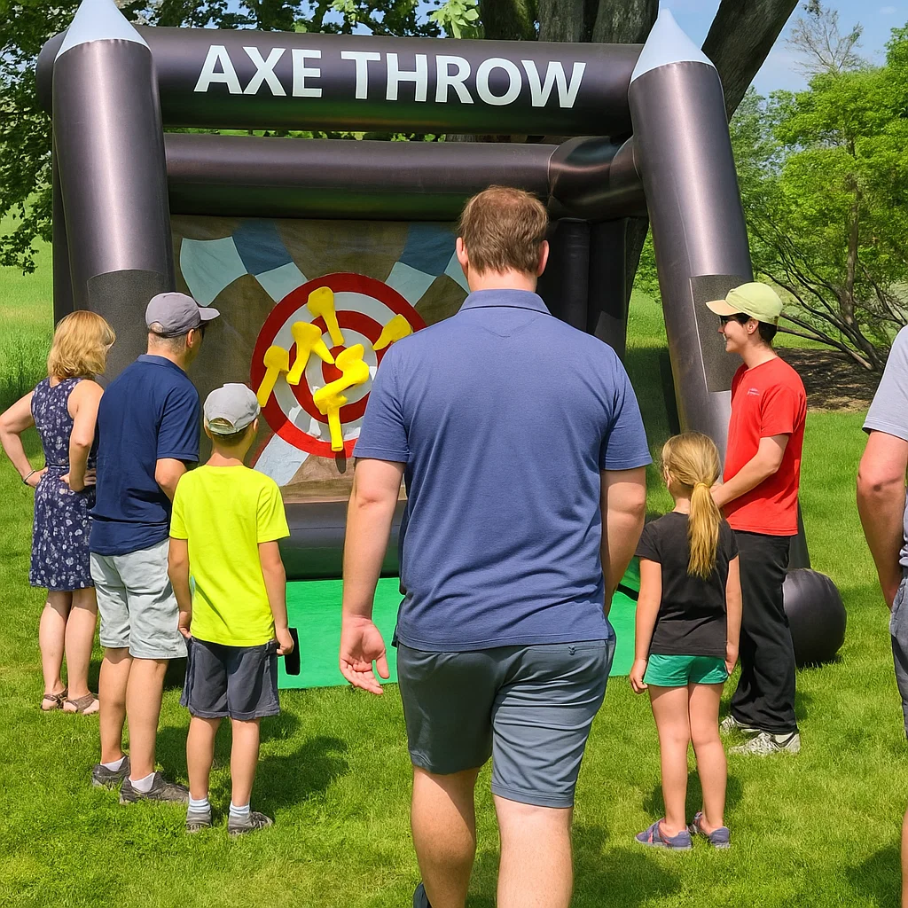 Inflatable axe throwing event rental for block parties