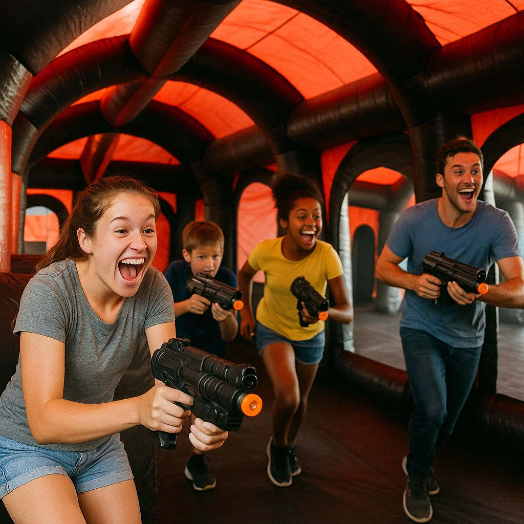 Laser tag rentals — blacklight glow match with headband sensors
