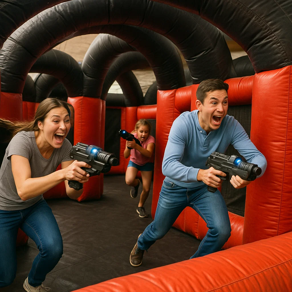Laser tag rentals — outdoor field game with mobile obstacles