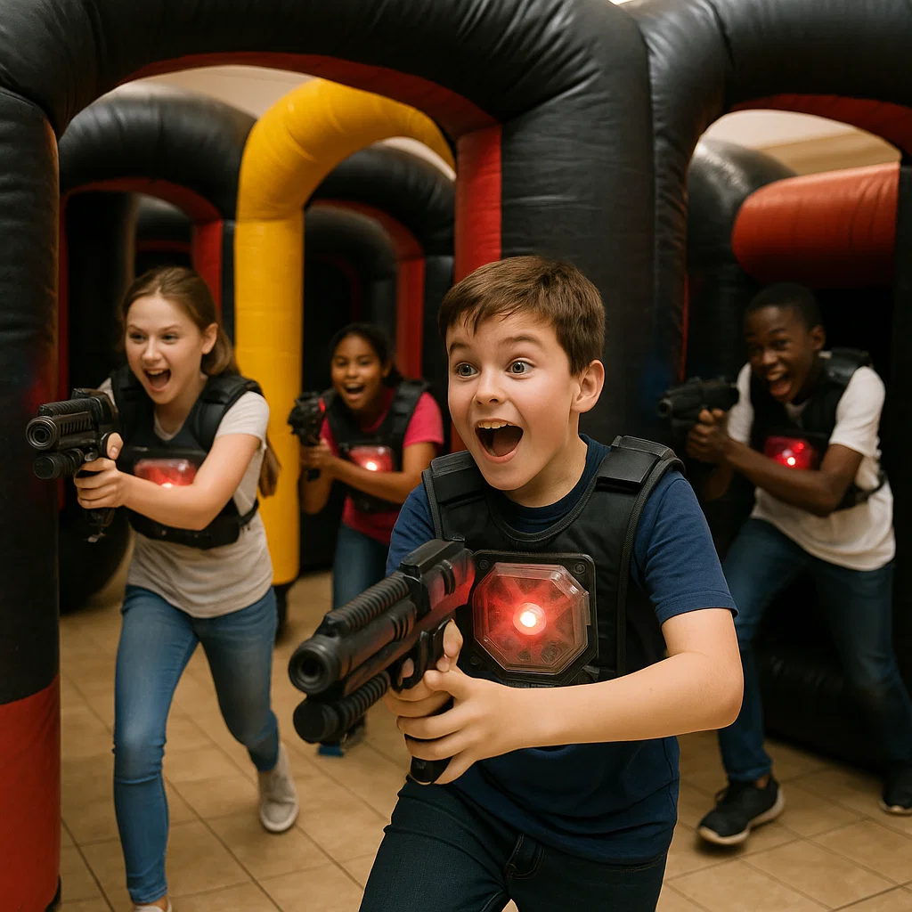 Laser tag rentals — portable arena setup at a school