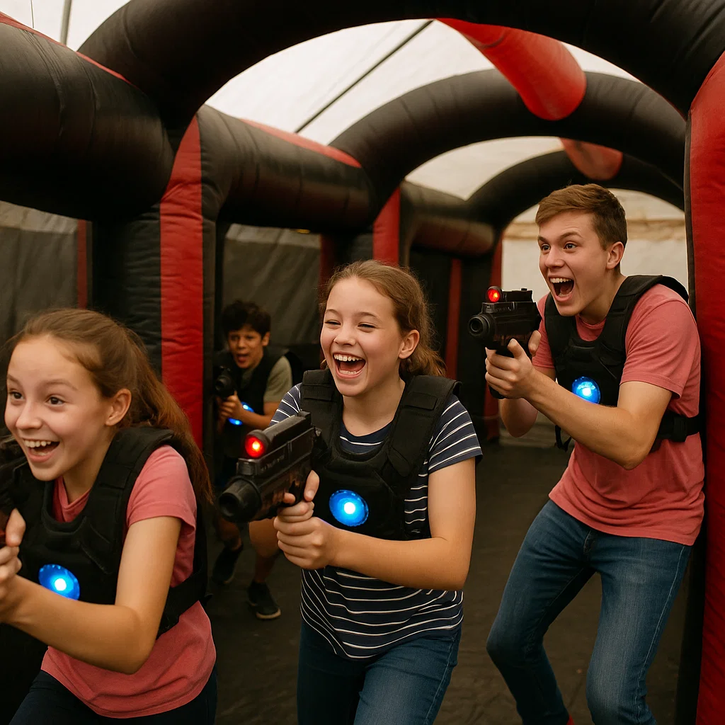 Laser tag rentals — campus event with red vs blue squads