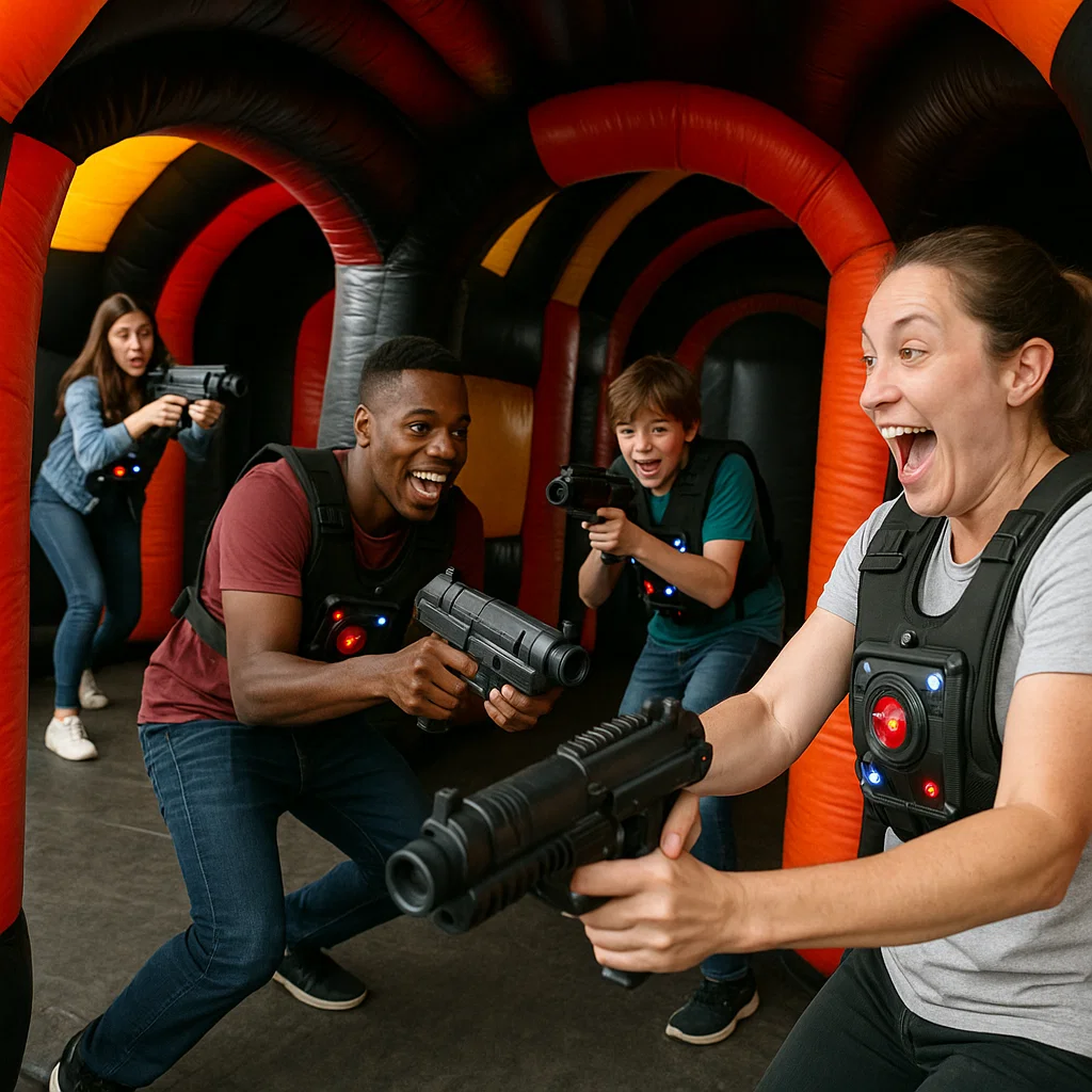 Laser tag rentals — kids cheering after capture-the-flag