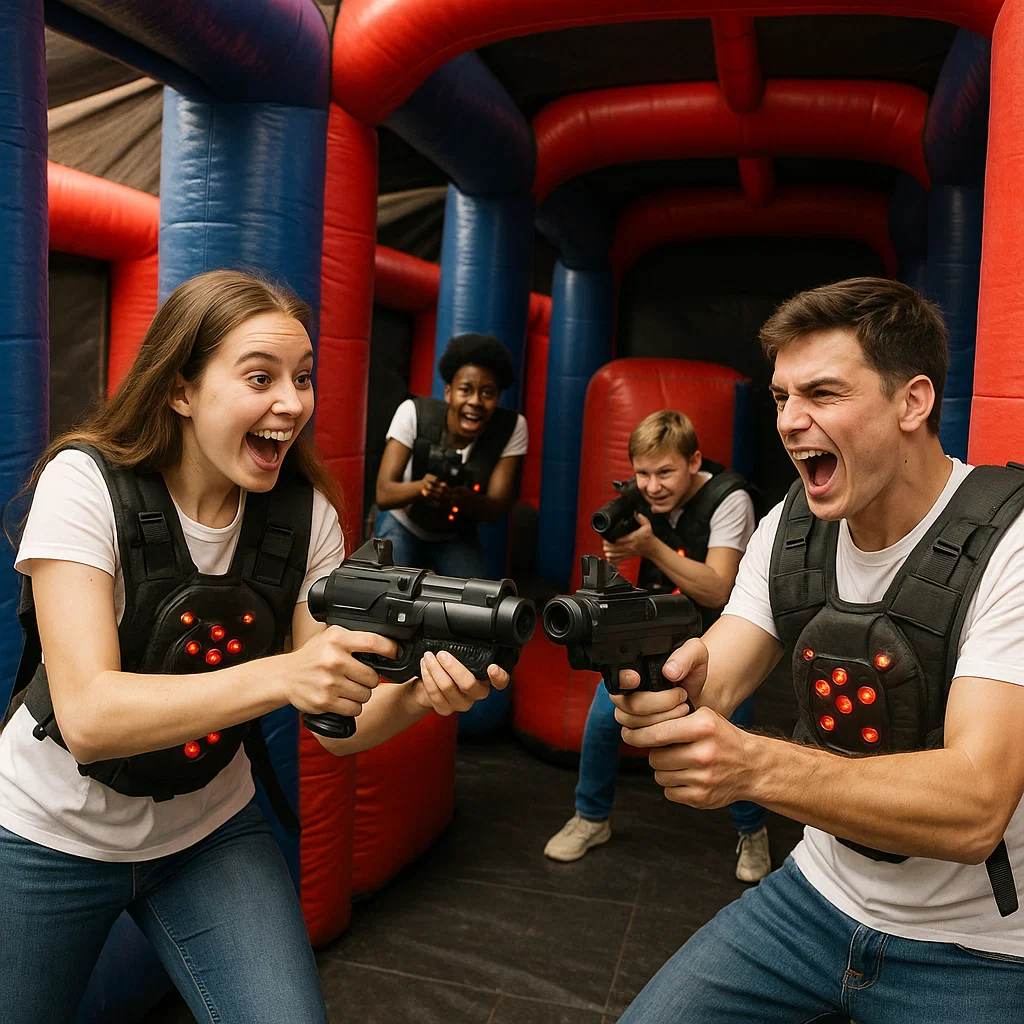 Laser tag rentals — backyard setup with portable bunkers