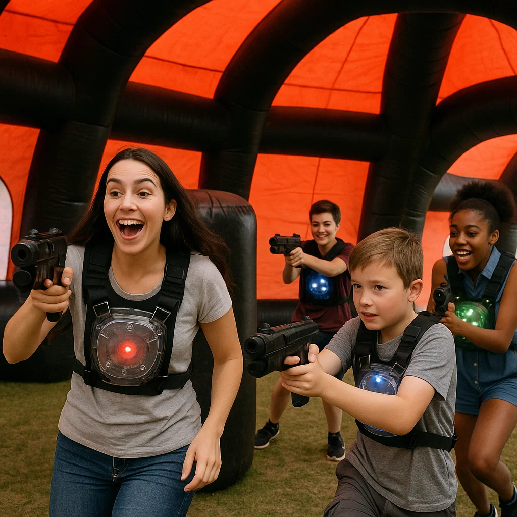 Laser tag rentals — squads advancing toward the base