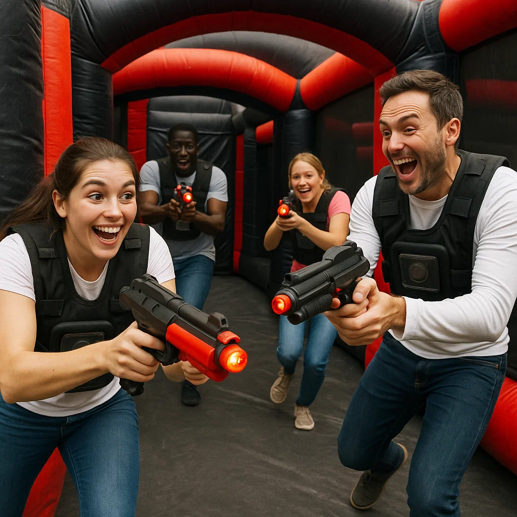 Laser tag rentals — mobile arena staged on a lawn