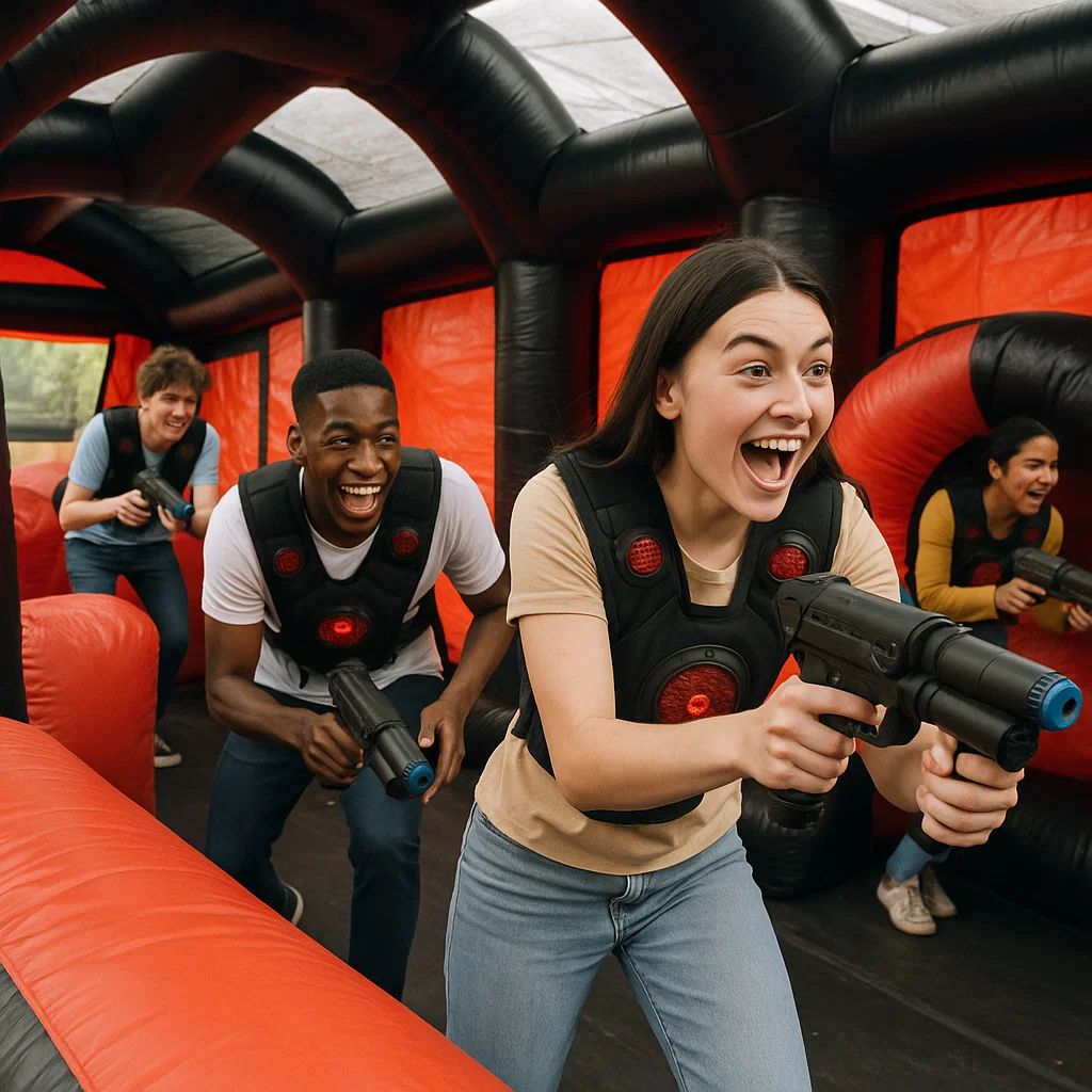 Laser tag rentals — crouching behind cover under pressure