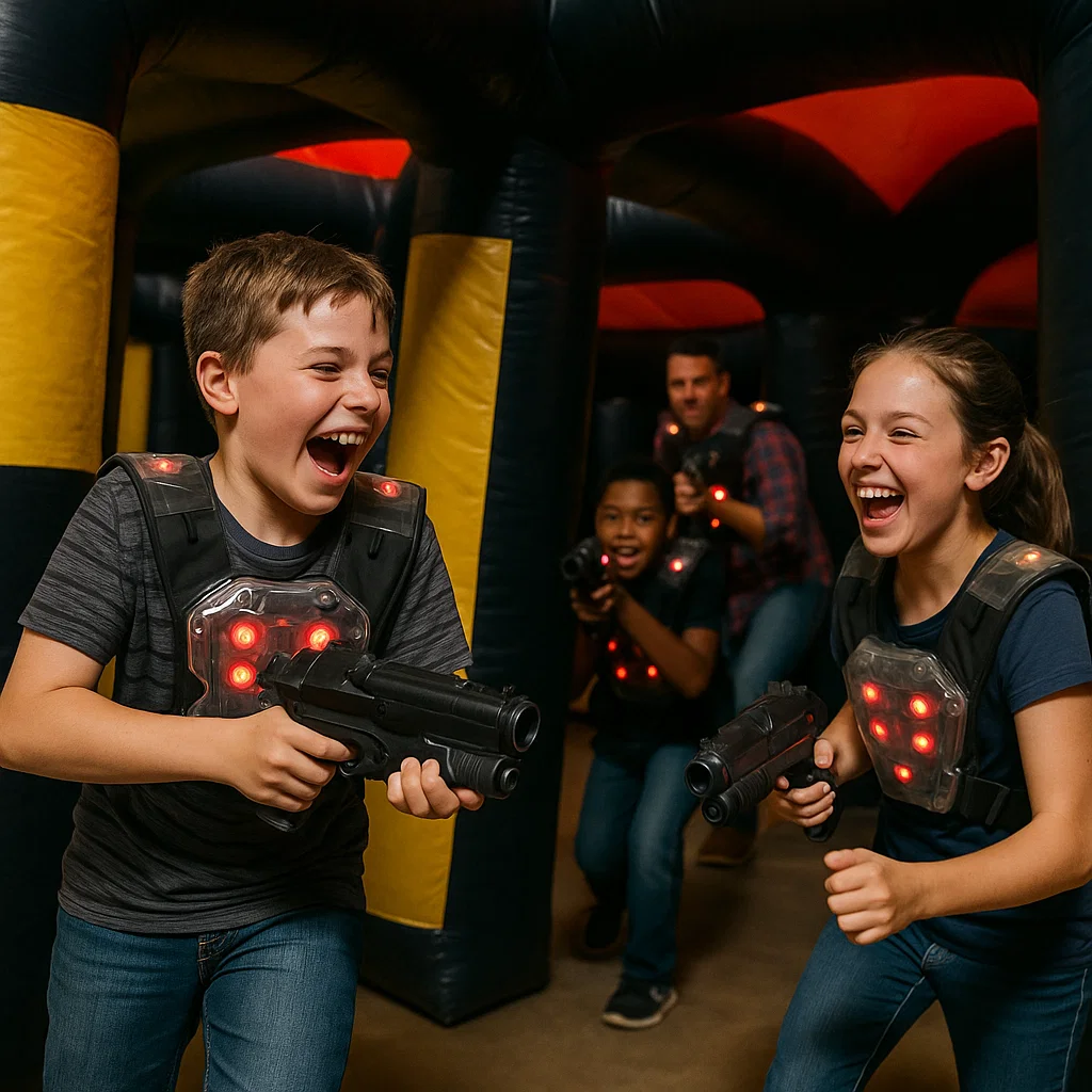 Laser tag rentals — aiming down a narrow corridor