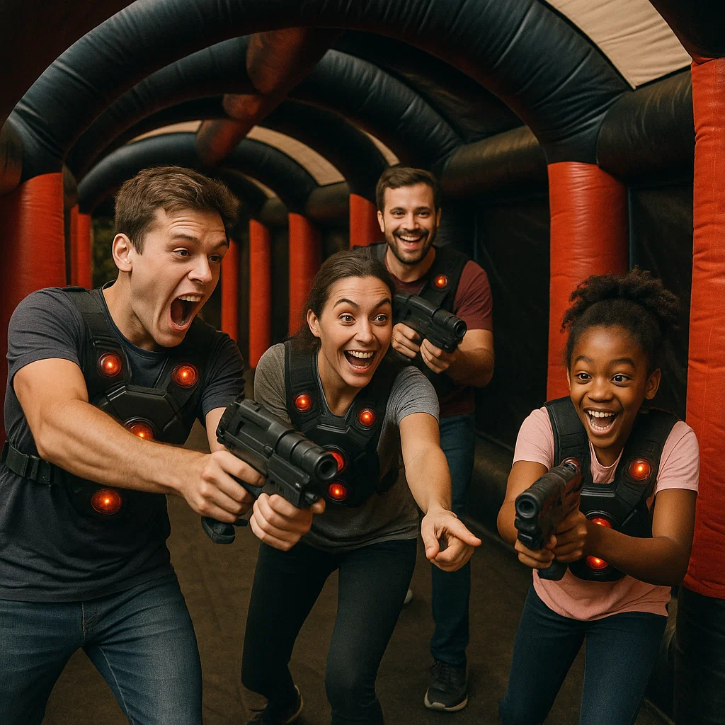 Laser tag rentals — diving to cover in the lane