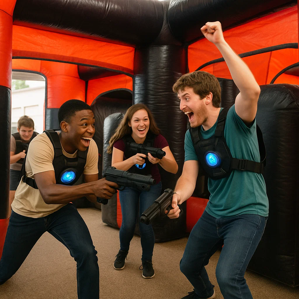 Laser tag rentals — players taking positions at start line