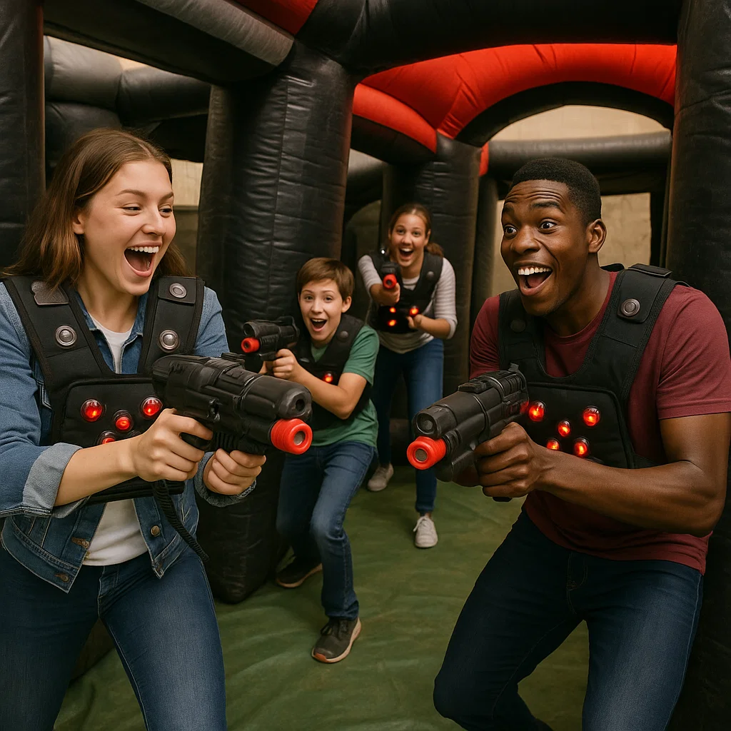 Laser tag rentals — quick peek shot from behind cover